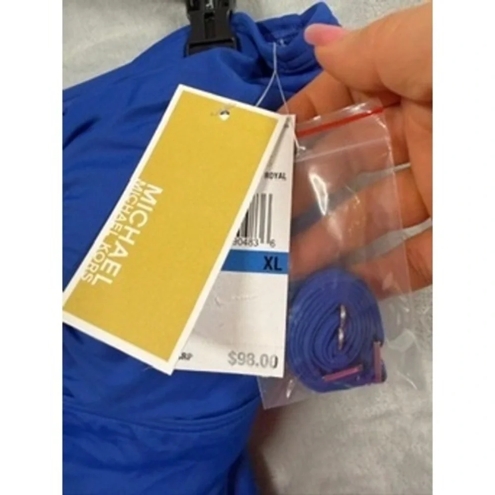 NWT Michael Kors Tankini Top Women Royal Blue Ruched O-Ring Halter XL $98
